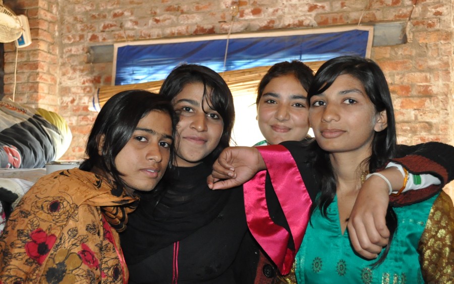Girls in Their Dorm in Machike Boarding School Posing as a Group of Friends