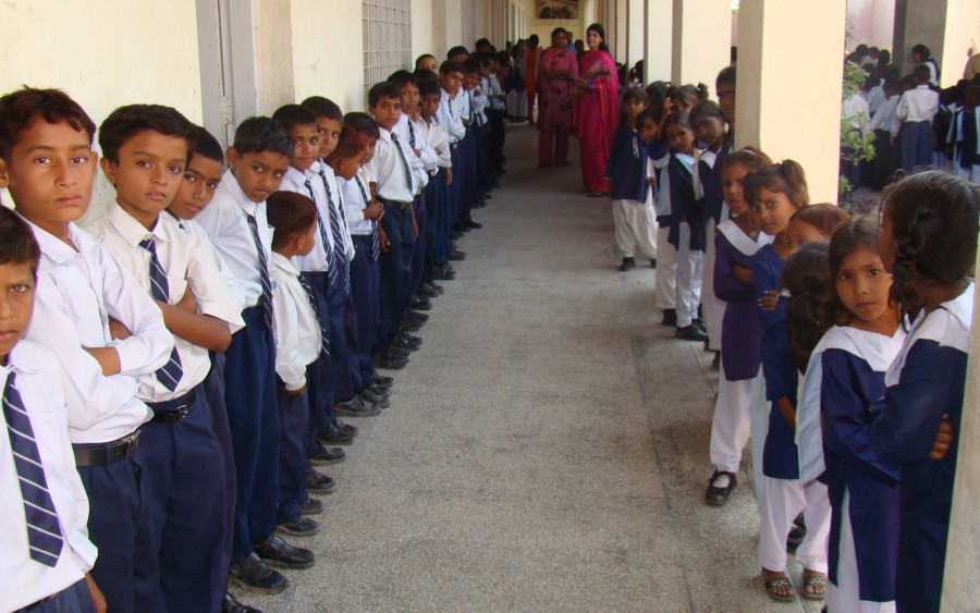 Students in Jaranwala School Line-up For Assembly